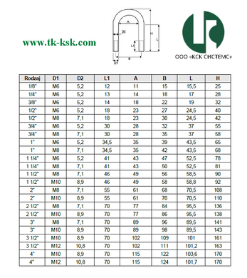 Хомут U-образный 12x102 (3 1/2") DIN 3570 болт-скоба